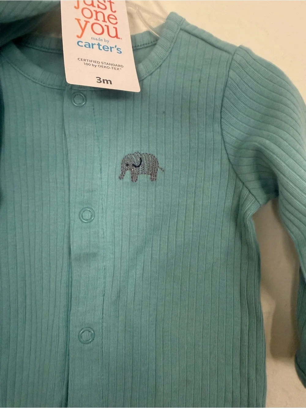 Carter's Teal Ribbed Snap-Front Long-Sleeve Footie